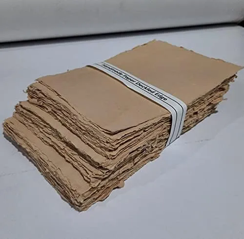 Deckle Papers Handmade Deckle Edge Printer Friendly Blank Paper Mixed Media Loose Leaf Paper -Thick 150 GSM Size-A4 Pack of-50-Brown