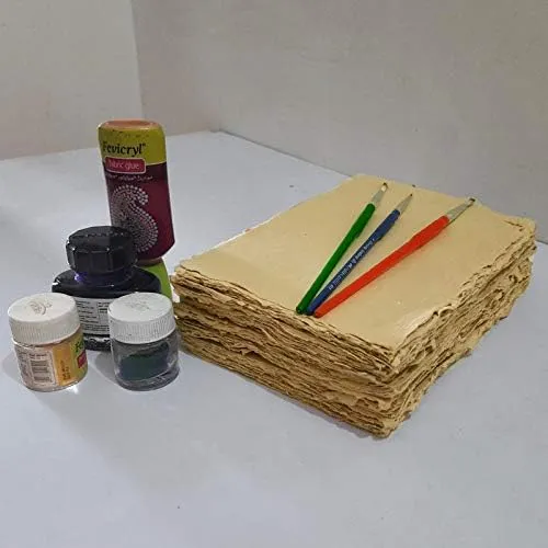 Deckle Papers Handmade Deckle Edge Printer Friendly Blank Paper Mixed Media Loose Leaf Paper -Thick 150 GSM Size-A4 Pack of-50-Brown