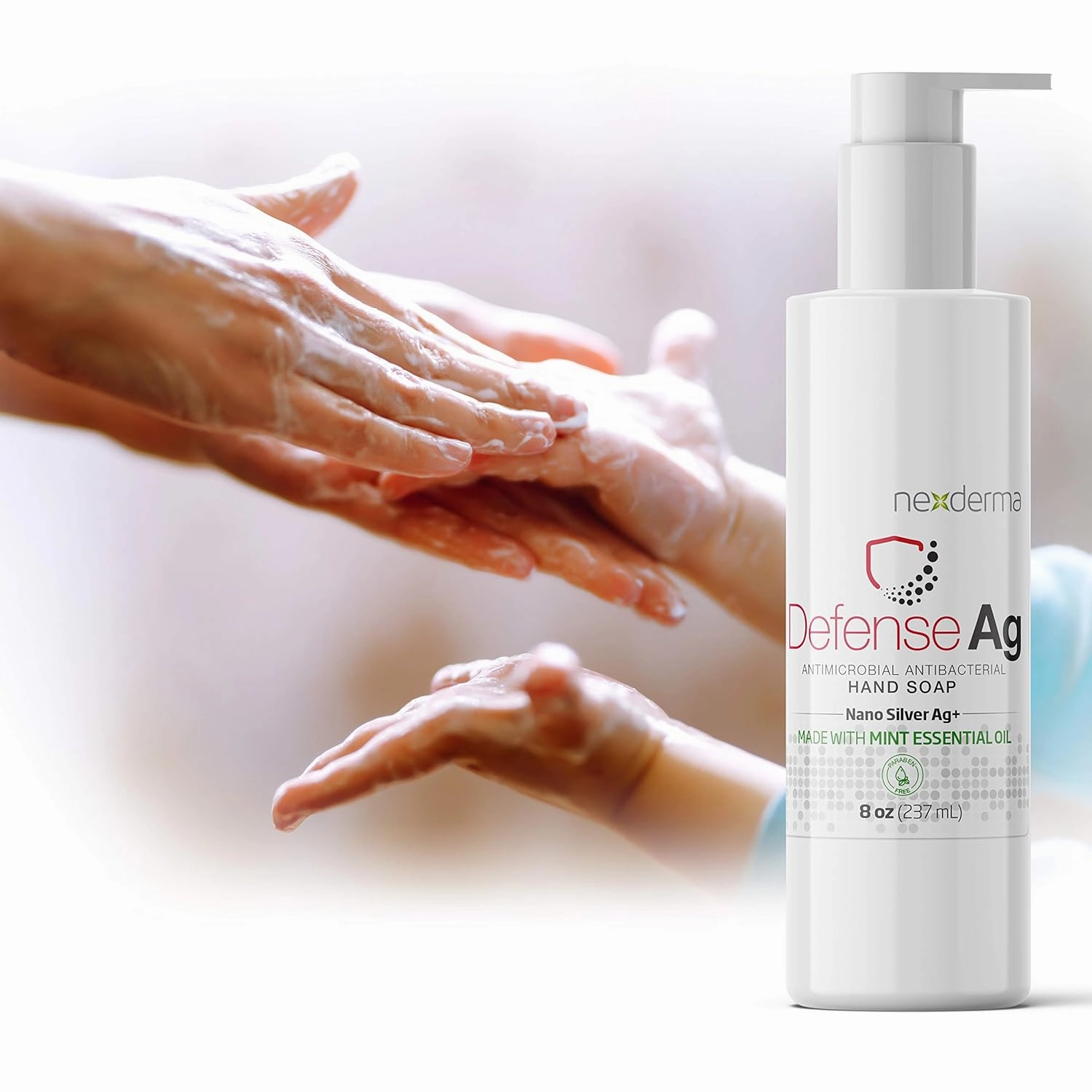 Defense Ag Hand Soap with Coconut oil, Oat extract, Vitamin E and MINT Essential Oil | Paraben free, Moisturizing and Effective Daily Hand Wash, Cleanser Combo - 8oz (236ml Each) - Pack of 4