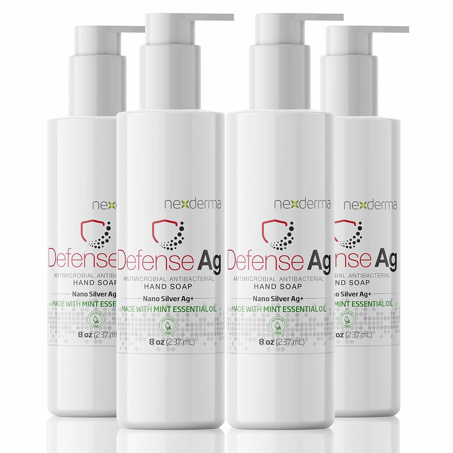 Defense Ag Hand Soap with Coconut oil, Oat extract, Vitamin E and MINT Essential Oil | Paraben free, Moisturizing and Effective Daily Hand Wash, Cleanser Combo - 8oz (236ml Each) - Pack of 4