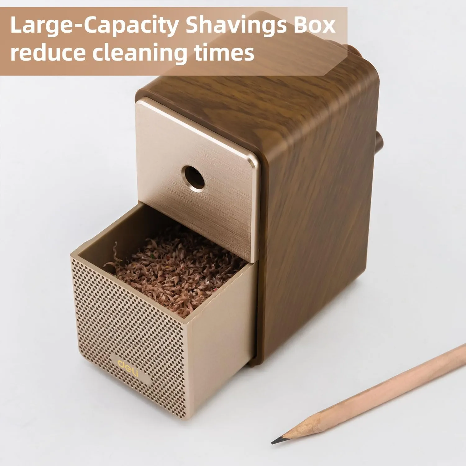 Deli Manual Pencil Sharpener - Auto-in Hand Crank with Adjustable Point for Colored Pencils, Kids, Students, Classroom, Home and Office, Brown