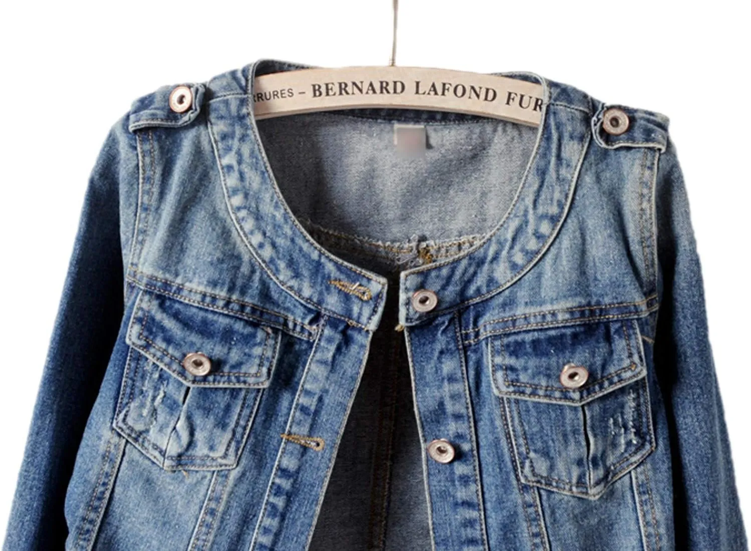 Denim Jackets Women Retro Collarless Long Sleeve Short Crop Jeans Coat