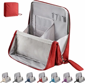 Doresty Makeup Bag, 2025 New Standing Makeup Bag – Portable, Large Capacity, Travel Makeup Organizer, Waterproof Oxford Cloth Cosmetic Toiletry Bags with Compartments (Red)