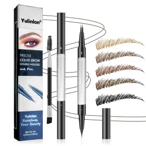 Double-Ended Eyebrow Pen, 0.01mm Micro-fork Tip,Waterproof Liquid Brow Ink, Micro-Fork and Fine Tips, 5 Shades (1#Light Brown)
