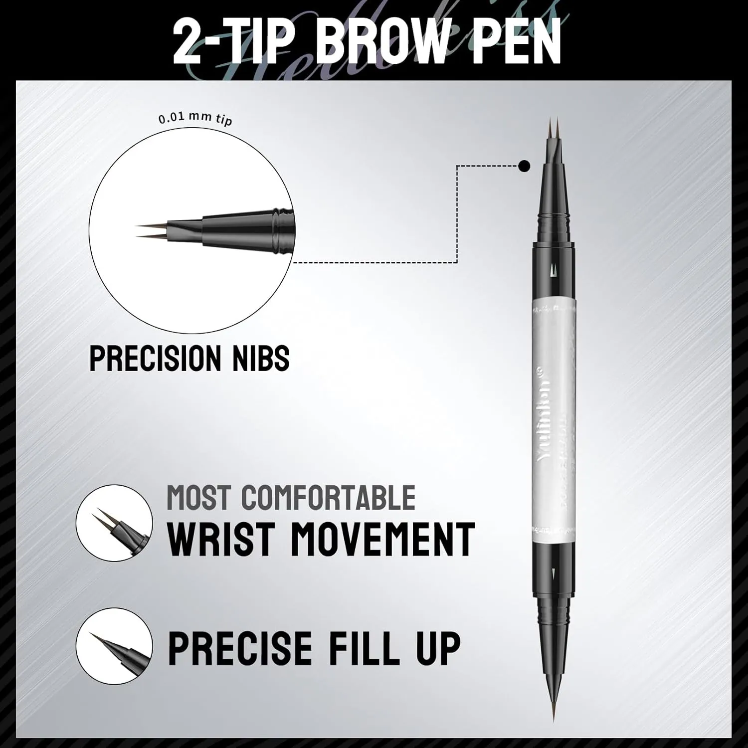 Double-Ended Eyebrow Pen, 0.01mm Micro-fork Tip,Waterproof Liquid Brow Ink, Micro-Fork and Fine Tips, 5 Shades (1#Light Brown)