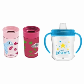 Dr. Brown's Milestones Cheers 360 Cup & Transition Sippy Cup Bundle, Pink Leopard & Blue Star Prints, 10 oz & 6 oz, 2 Count