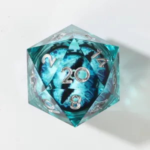 Dragon Eye Liquid Core DND Dice Set 7 Pieces Resin Sharp Edged Polyhedral Dice for Dungeons and Dragons RPG with Gift Box d&d dice and Premium Packaging (Blue White)