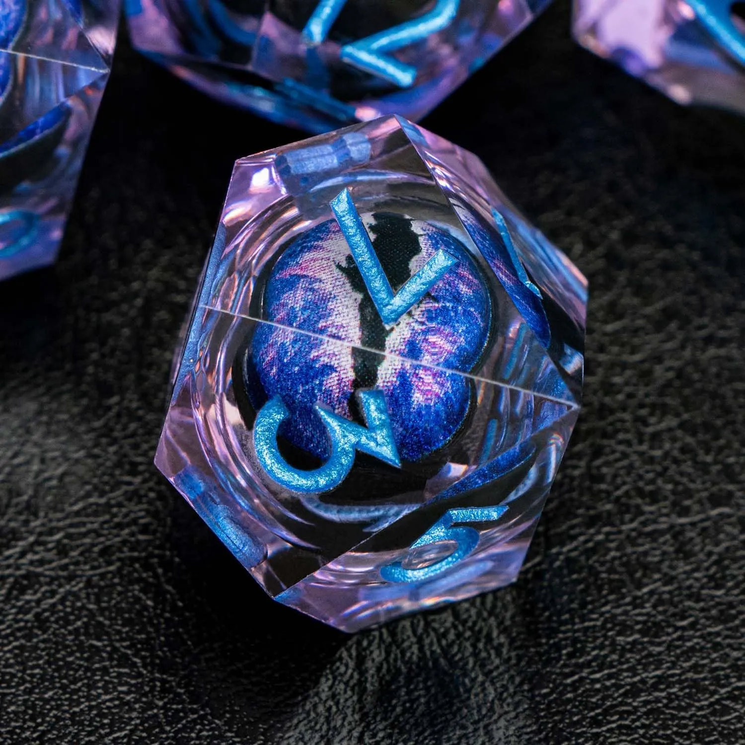 Dragon Eye Liquid Core DND Dice with Box, Purple Blue Sharp Edge Polyhedral Dice Set Resin Handmade Transparent D and D Dice for use with D&D RPG Tabletop Games