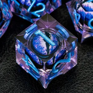 Dragon Eye Liquid Core DND Dice with Box, Purple Blue Sharp Edge Polyhedral Dice Set Resin Handmade Transparent D and D Dice for use with D&D RPG Tabletop Games