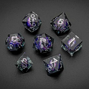 Dragon Eye Liquid Sharp Edge 7pcs DND dice Set with Gift Box d&d dice for Dungeons and Dragons MTG PRG Games (Black Purple)