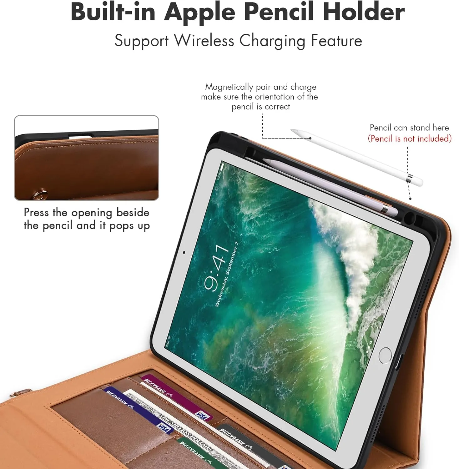 Dteck for iPad Air 3rd Generation/iPad Pro 10.5" Folio Case 2019/2017 with Shoulder Strap, Built-in Pencil Holder/Pockets/Card Cash Slots, Button Closure, PU Leather Shell Fold Stand Cover, 04 Brown