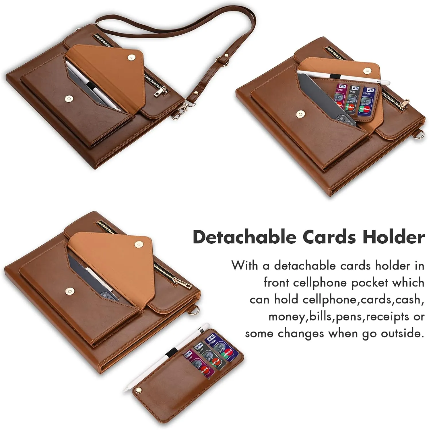 Dteck for iPad Air 3rd Generation/iPad Pro 10.5" Folio Case 2019/2017 with Shoulder Strap, Built-in Pencil Holder/Pockets/Card Cash Slots, Button Closure, PU Leather Shell Fold Stand Cover, 04 Brown