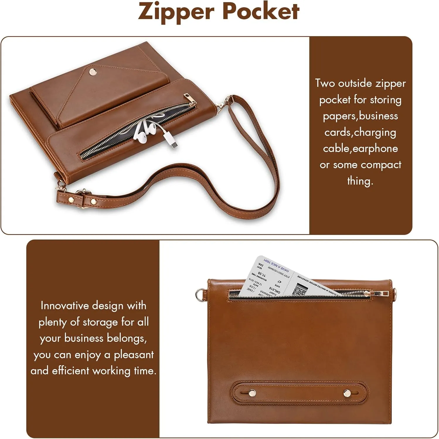 Dteck for iPad Air 3rd Generation/iPad Pro 10.5" Folio Case 2019/2017 with Shoulder Strap, Built-in Pencil Holder/Pockets/Card Cash Slots, Button Closure, PU Leather Shell Fold Stand Cover, 04 Brown