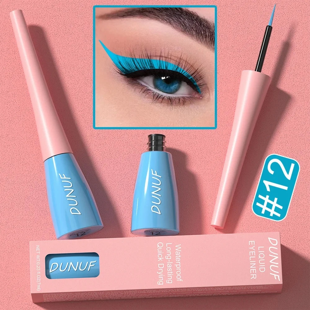 DUNUF LUXURYLiquid BluePREMIUM Eyeliner Pencil Ultra-thin Long Lasting Quick Dry Smooth Rainbow Colorful Eye Liner Waterproof No Blooming Cosmetics