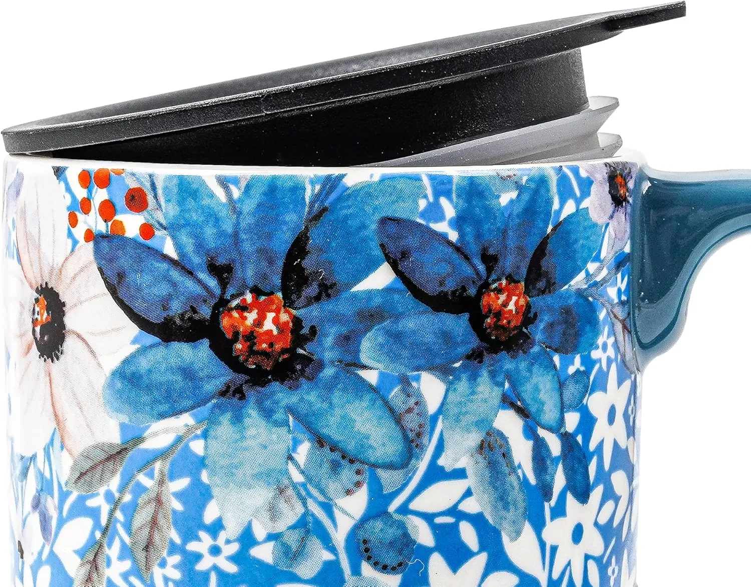 DUSVALLY Ceramic Coffee Cup Coffee Mug for Office and Home, Unique Painted with mug, Flower Mug,17oz.Large Cups,Blue,Gifts for Mom