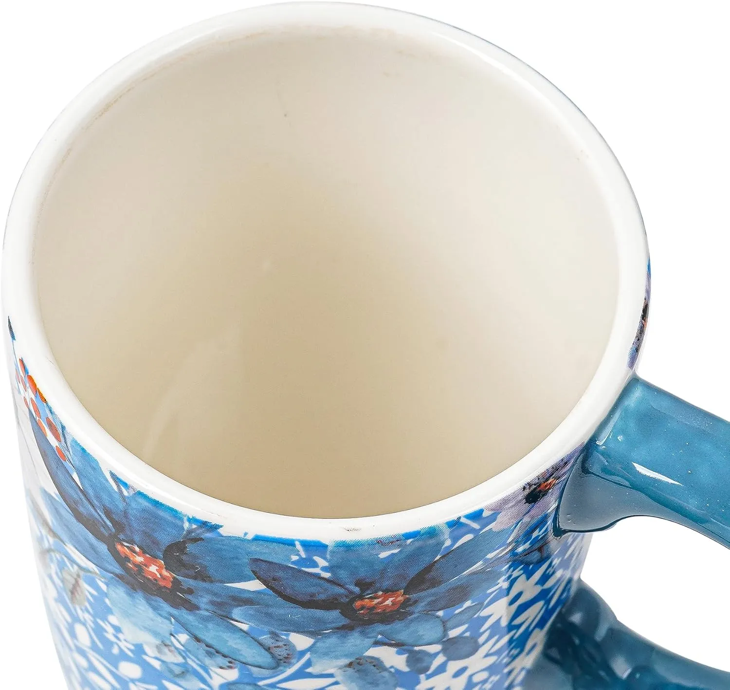 DUSVALLY Ceramic Coffee Cup Coffee Mug for Office and Home, Unique Painted with mug, Flower Mug,17oz.Large Cups,Blue,Gifts for Mom