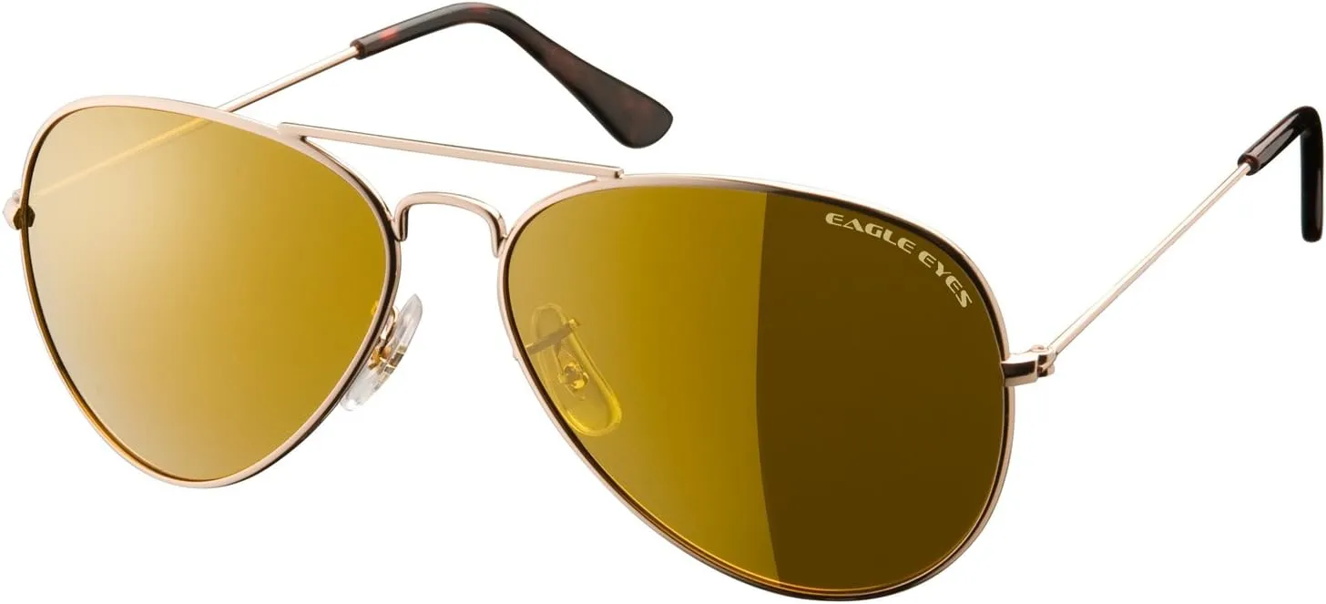 Eagle Eyes CLASSIC AVIATOR Sunglasses - Stainless Steel Frame (Gold, 57mm), Polarized Lenses