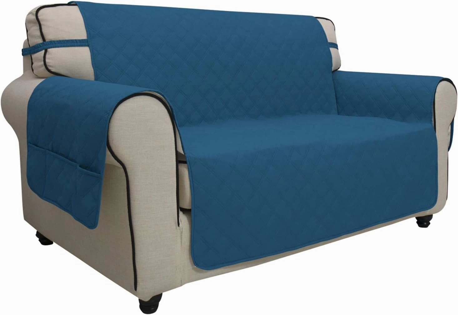 Easy-Going Sofa Slipcover Loveseat Cover Waterproof Couch Cover Washable Sofa Cover for 2 Cushion Couch Non-Slip Fabric Furniture Protector with Pocket for Pets Kids Dog Cat (Loveseat, Peacock Blue)