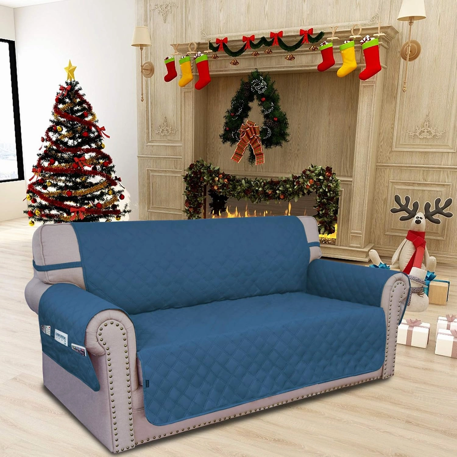 Easy-Going Sofa Slipcover Loveseat Cover Waterproof Couch Cover Washable Sofa Cover for 2 Cushion Couch Non-Slip Fabric Furniture Protector with Pocket for Pets Kids Dog Cat (Loveseat, Peacock Blue)