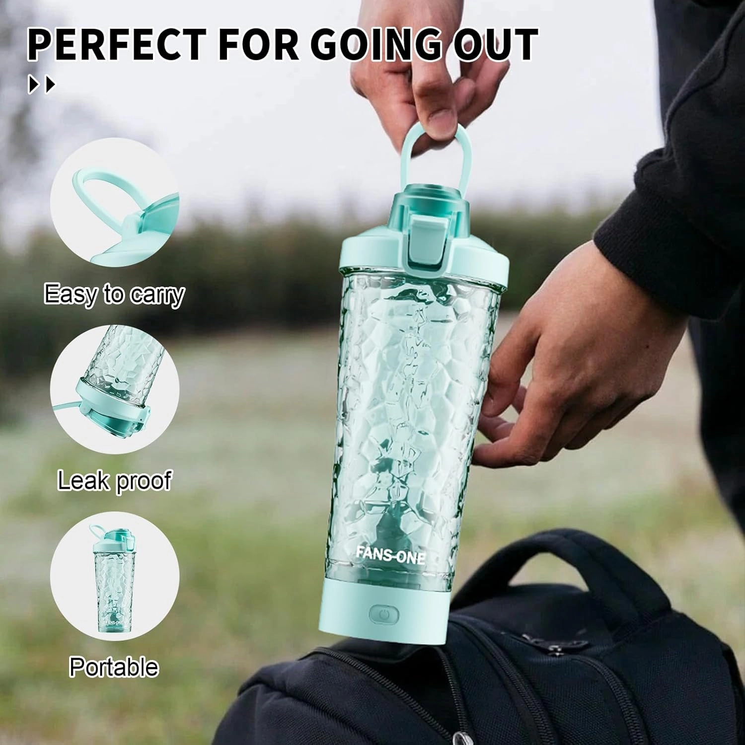 Electric Protein Shaker Bottle, 24oz Lockable Blender Cup Electric Shaker Bottles, Tritan USB Rechargeable Mixer, Portable Blender Shaker Cups for Protein Shakes for Men Women, Water Blue
