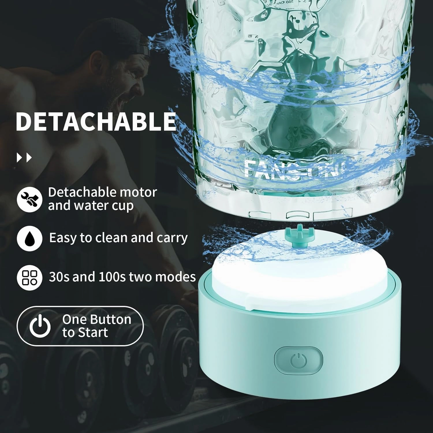 Electric Protein Shaker Bottle, 24oz Lockable Blender Cup Electric Shaker Bottles, Tritan USB Rechargeable Mixer, Portable Blender Shaker Cups for Protein Shakes for Men Women, Water Blue