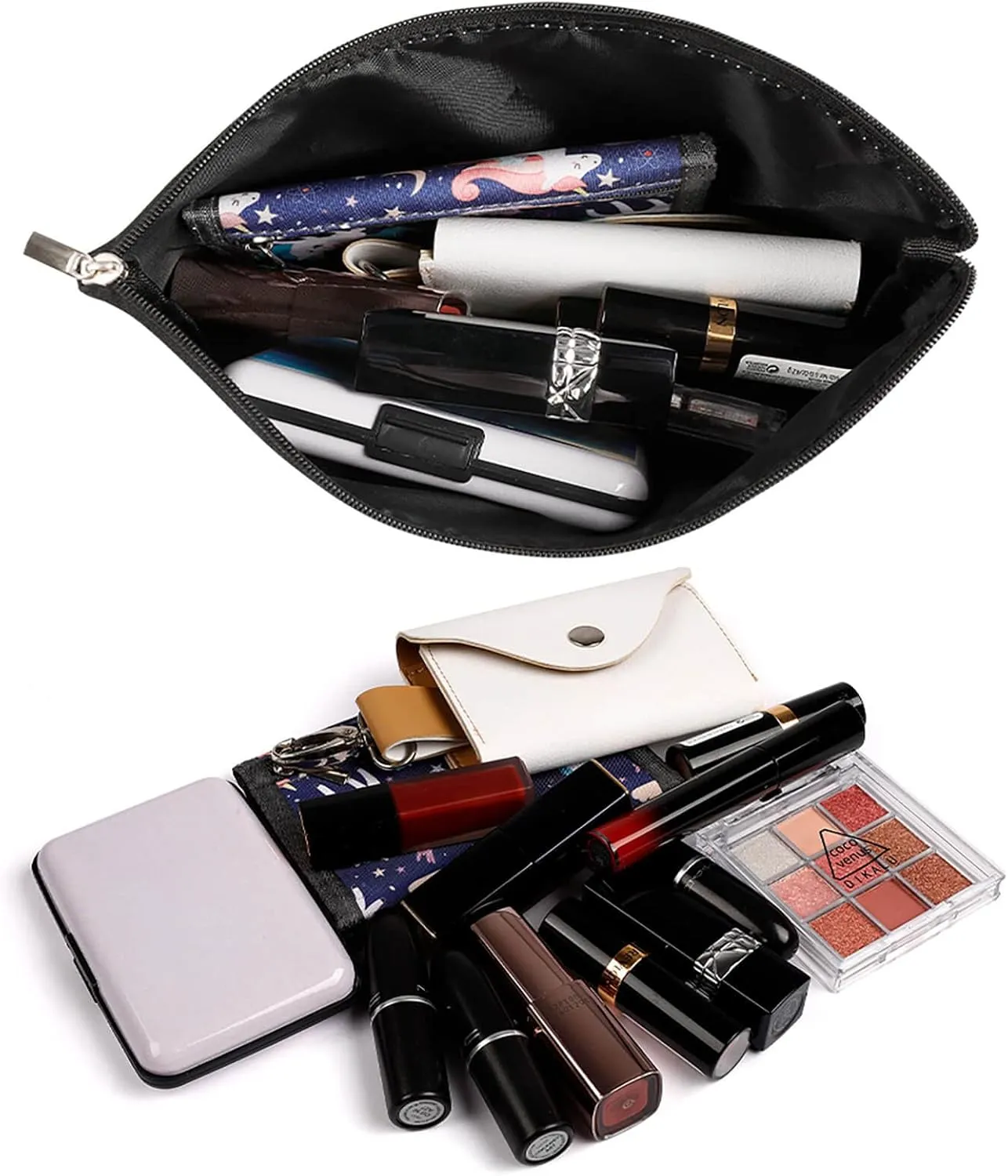 Elegant Makeup Bag, Black and Purple Chevron, Zig Zag Pattern Cosmetic Bag Large Capacity Pouch Portable Organizer for Men & Women