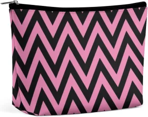 Elegant Makeup Bag, Black and Purple Chevron, Zig Zag Pattern Cosmetic Bag Large Capacity Pouch Portable Organizer for Men & Women