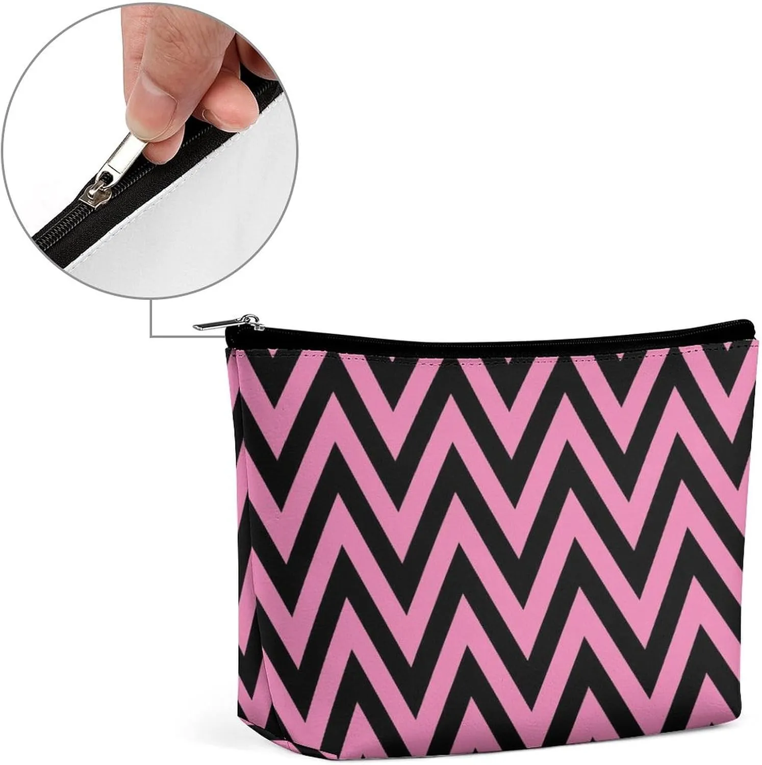 Elegant Makeup Bag, Black and Purple Chevron, Zig Zag Pattern Cosmetic Bag Large Capacity Pouch Portable Organizer for Men & Women