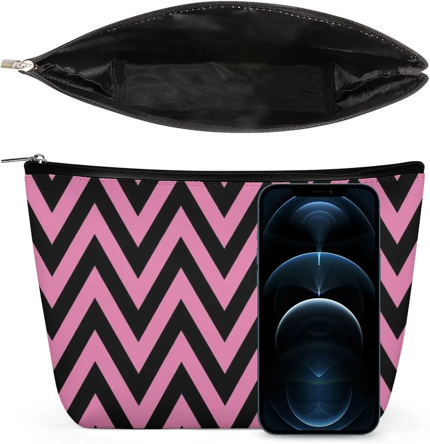 Elegant Makeup Bag, Black and Purple Chevron, Zig Zag Pattern Cosmetic Bag Large Capacity Pouch Portable Organizer for Men & Women