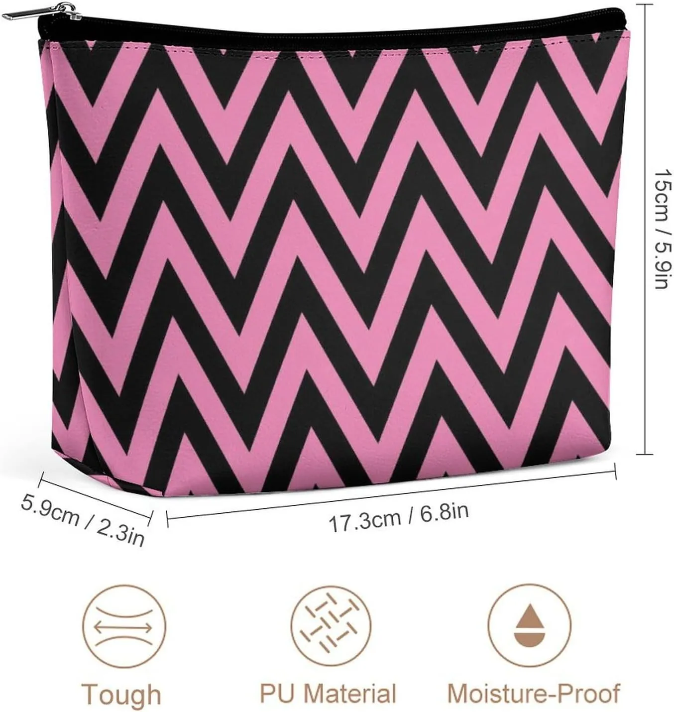 Elegant Makeup Bag, Black and Purple Chevron, Zig Zag Pattern Cosmetic Bag Large Capacity Pouch Portable Organizer for Men & Women