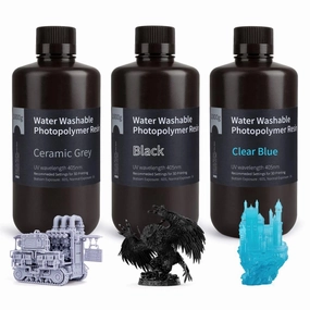 ELEGOO Water Washable 3D Printer Resin LCD UV-Curing Resin 405nm Standard Photopolymer Resin for Mars Saturn Jupiter MSLA DLP LCD 3D Printing, Grey   Black   Clear Blue (3KG)