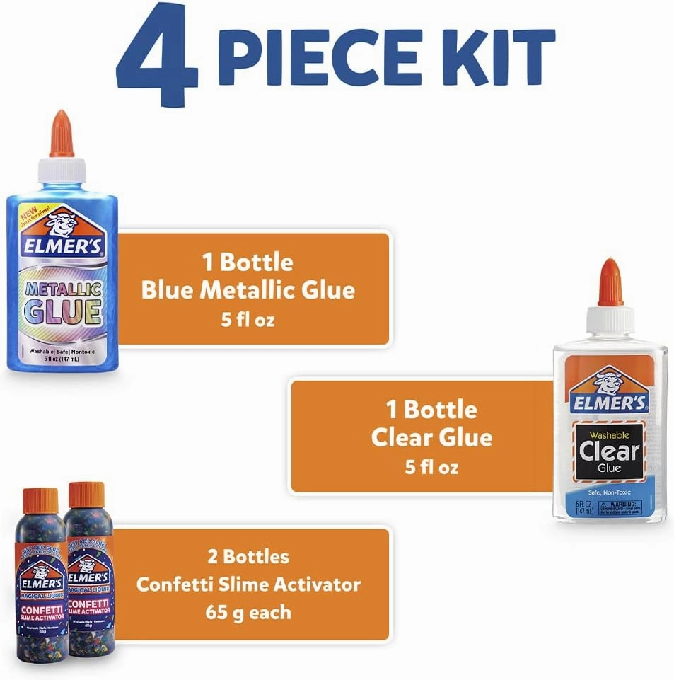 Elmer’s Confetti Slime Kit | Slime Supplies Include Metallic Glue Clear Glue Confetti Magical Liquid Activator 4 Count