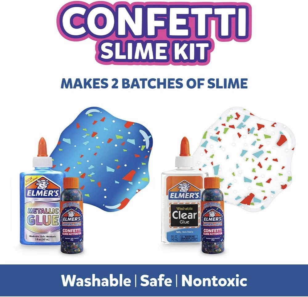 Elmer’s Confetti Slime Kit | Slime Supplies Include Metallic Glue Clear Glue Confetti Magical Liquid Activator 4 Count
