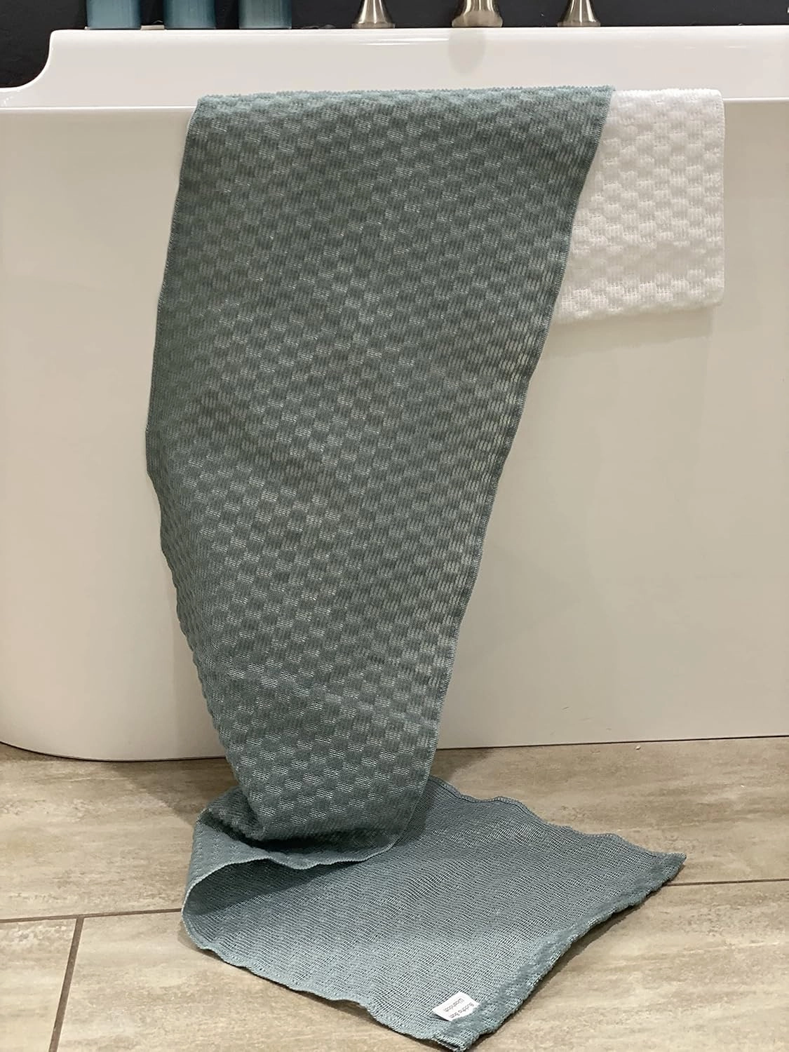 Extra Long Exfoliating Shower Towel Washcloth (Medium Exfoliate) - Silver Blue & White - (2 Pack)