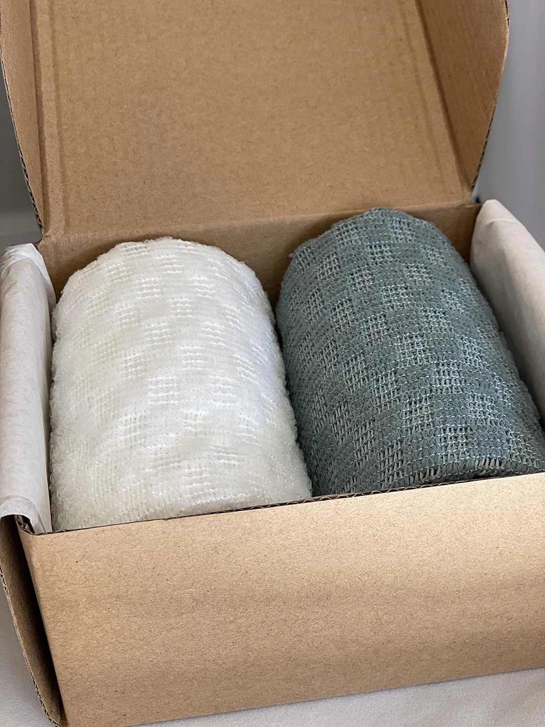 Extra Long Exfoliating Shower Towel Washcloth (Medium Exfoliate) - Silver Blue & White - (2 Pack)