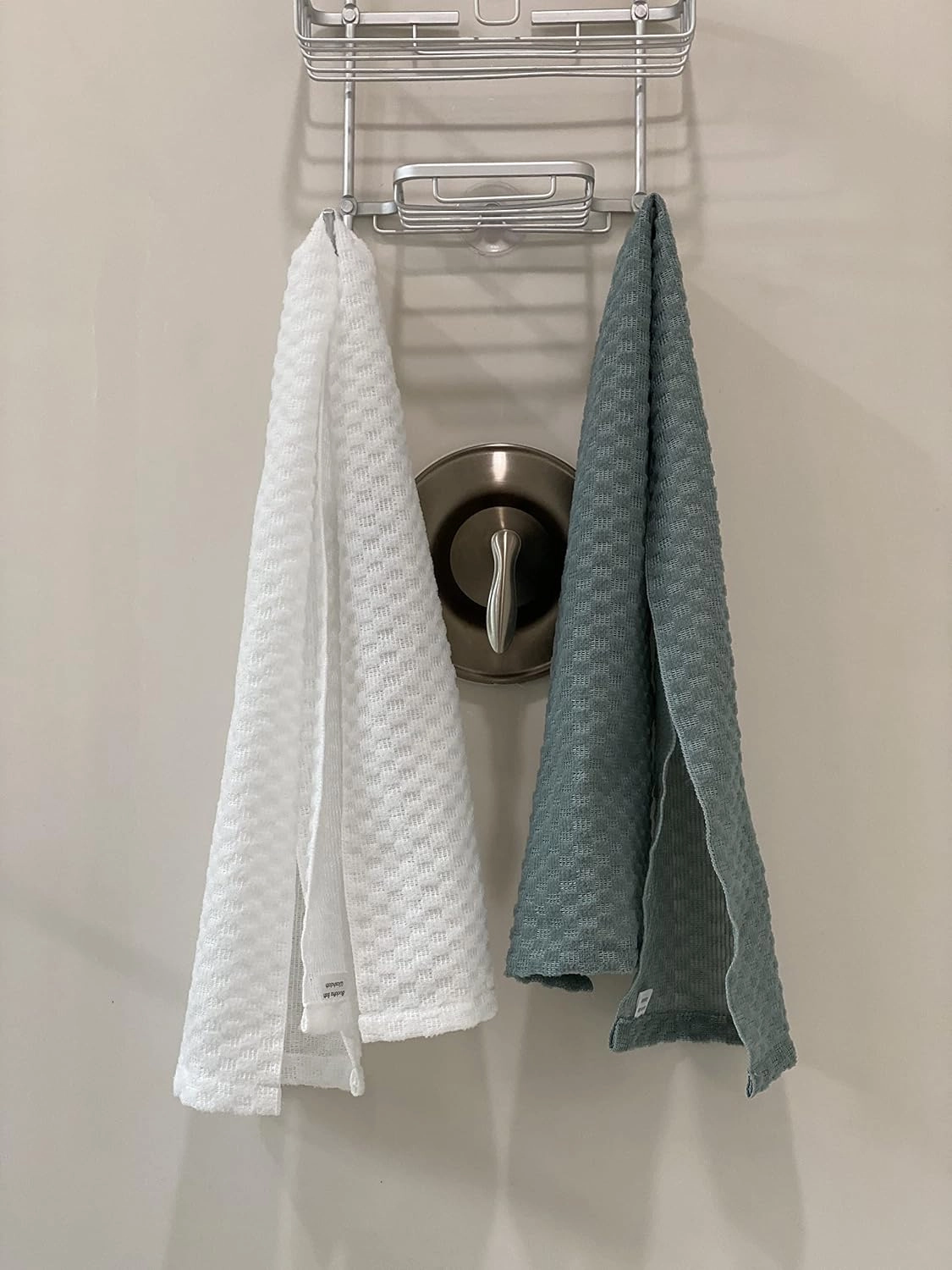 Extra Long Exfoliating Shower Towel Washcloth (Medium Exfoliate) - Silver Blue & White - (2 Pack)