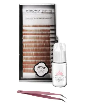 Eyebrow Extensions Kit with 1 x Trays of Mink Eyebrows in Blonde/Light Brown Comes on Mixed Length Trays 5-8 Mm Mix, Eyebrow Extension Glue Clear & Extension Tweezers (Light Brown, Pink Tweezer)