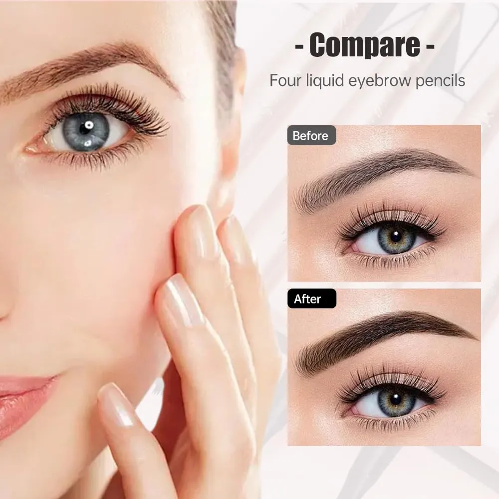Eyebrow Pen, 2025 New Waterproof Microblading Eyebrow Pencil, 4 Tip Eye Brow Pen, Long-lasting Natural Eyebrow Makeup Fine Stroke Magic Eyebrow Pencil for Women (Black)