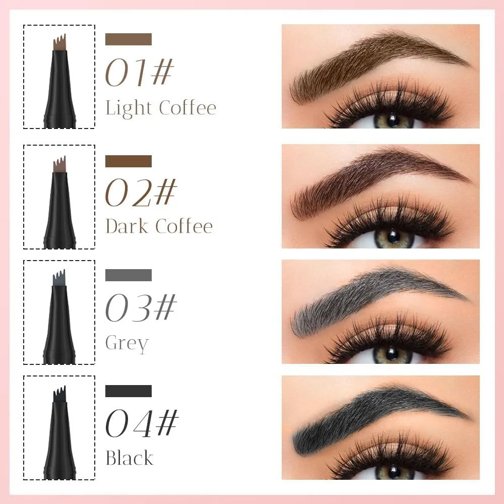 Eyebrow Pen, 2025 New Waterproof Microblading Eyebrow Pencil, 4 Tip Eye Brow Pen, Long-lasting Natural Eyebrow Makeup Fine Stroke Magic Eyebrow Pencil for Women (Black)