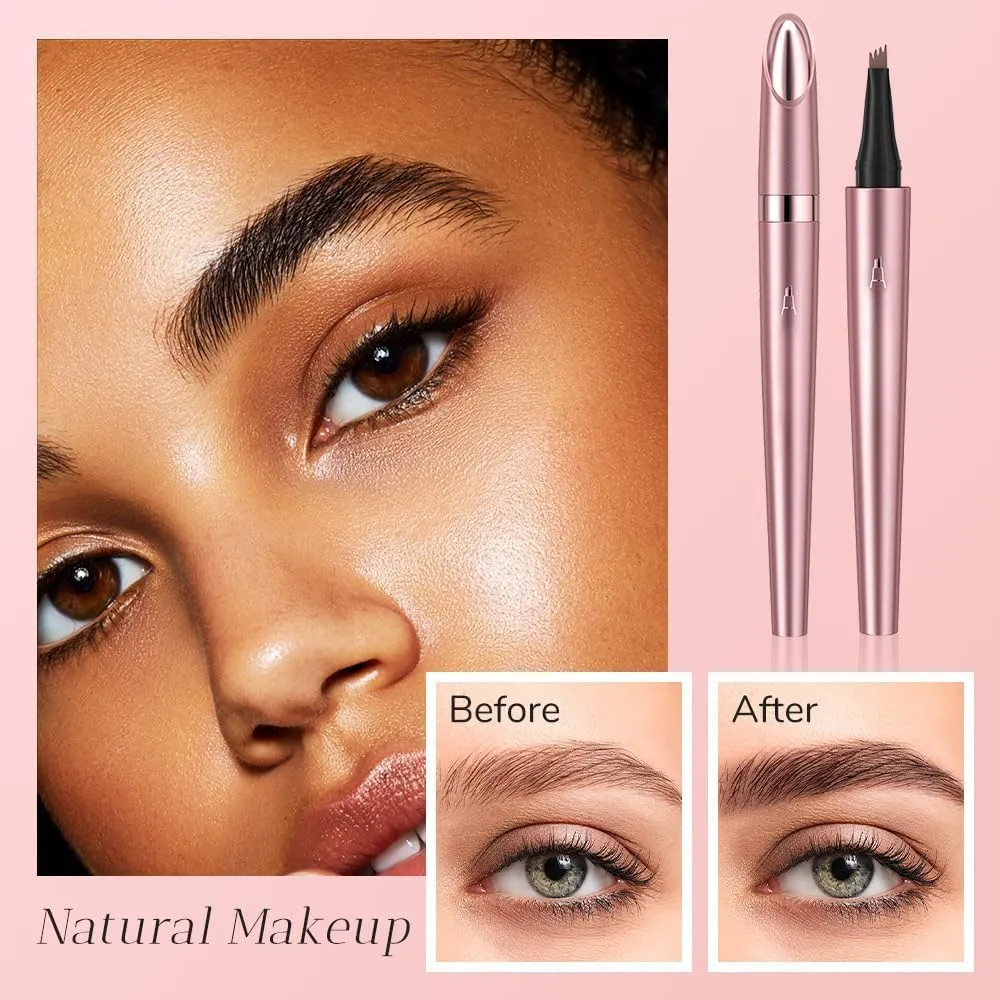 Eyebrow Pen, 2025 New Waterproof Microblading Eyebrow Pencil, 4 Tip Eye Brow Pen, Long-lasting Natural Eyebrow Makeup Fine Stroke Magic Eyebrow Pencil for Women (Black)