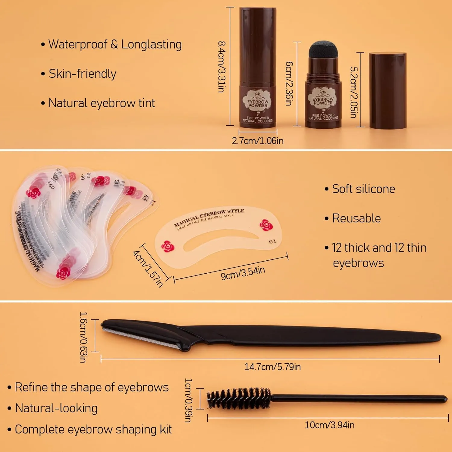 Eyebrow Stamp Stencil Kit Eyebrow Stencil Kit with 24 Reusable Eyebrow Stencils Eyebrow Shaper Eyebrow Pomade Waterproof Brow Stamp Kit Natural Eye Brow Stencil Kits(Gray Black Eyebrow Kit)