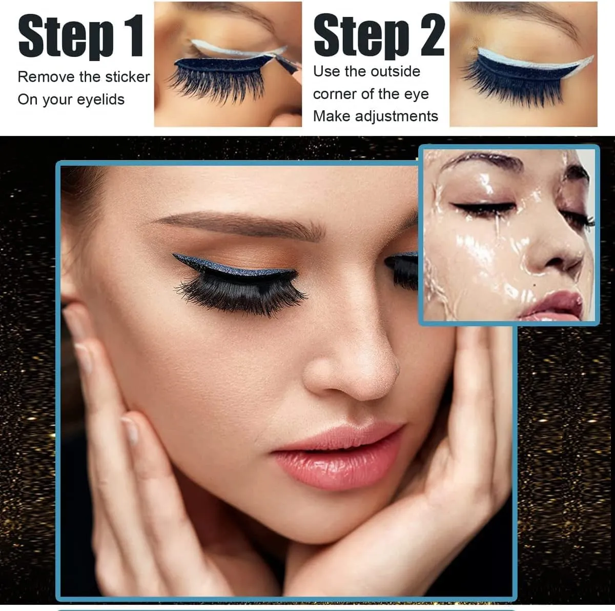 Eyeliner Sticker, 7 Pairs Eyeliner Sticker with Eyelashes False Eyelashes Waterproof Reusable Eyeliner Eyelash Stickers (Blue)
