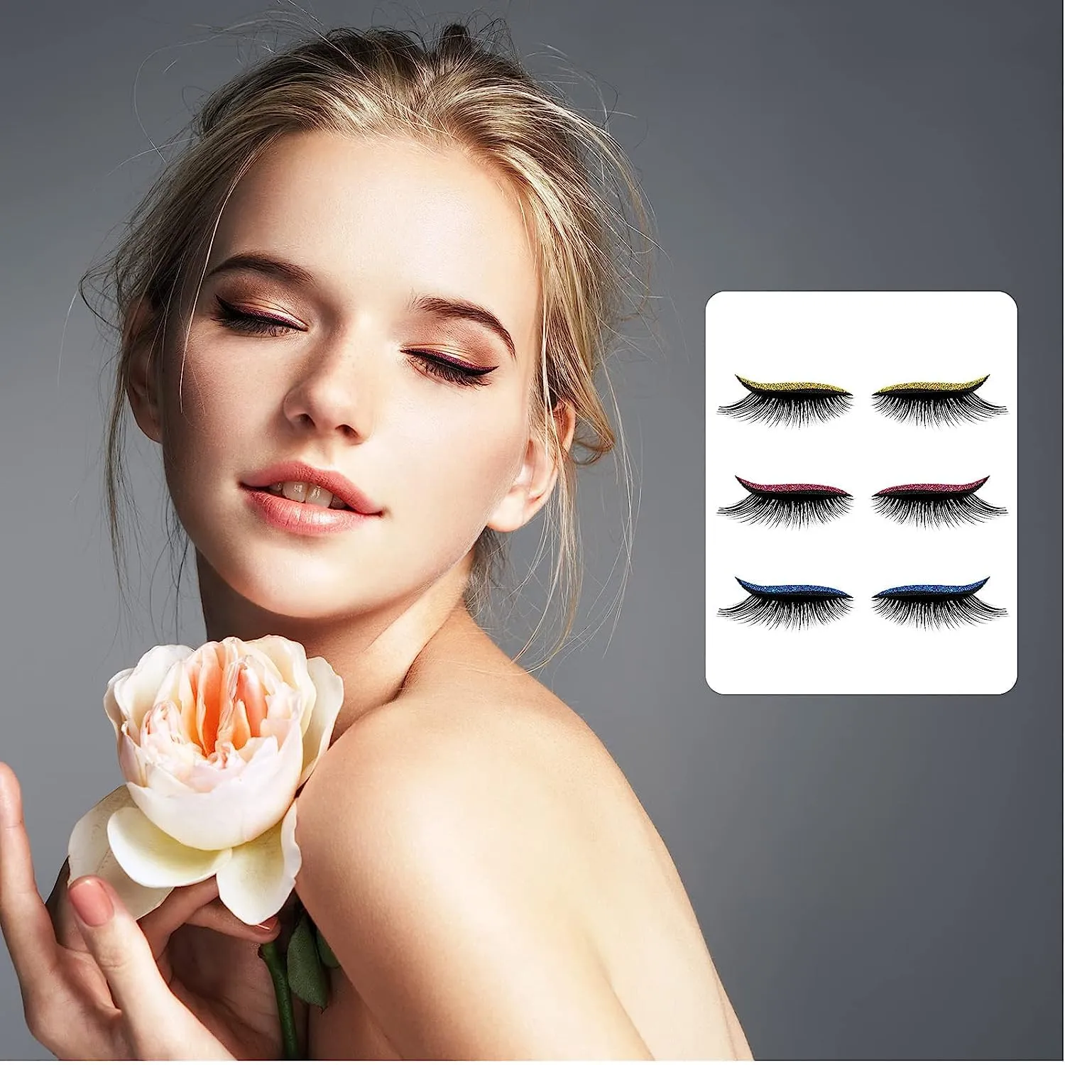 Eyeliner Sticker, 8 Pairs Eyeliner Sticker with Eyelashes False Eyelashes Waterproof Reusable Eyeliner Eyelash Stickers (Blue)