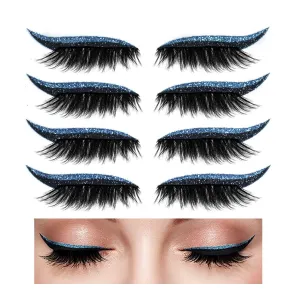 Eyeliner Sticker, Eyeliner Sticker with Eyelashes 7 Pairs Eyelash Stickers Reusable Eyelid and Eyelash Stickers Makeup Stickers Waterproof (Blue)