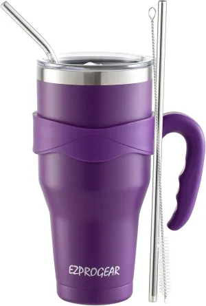 Ezprogear 40 oz Stainless Steel Tumbler with Handle Water Cup with Straw (Purple Grape)