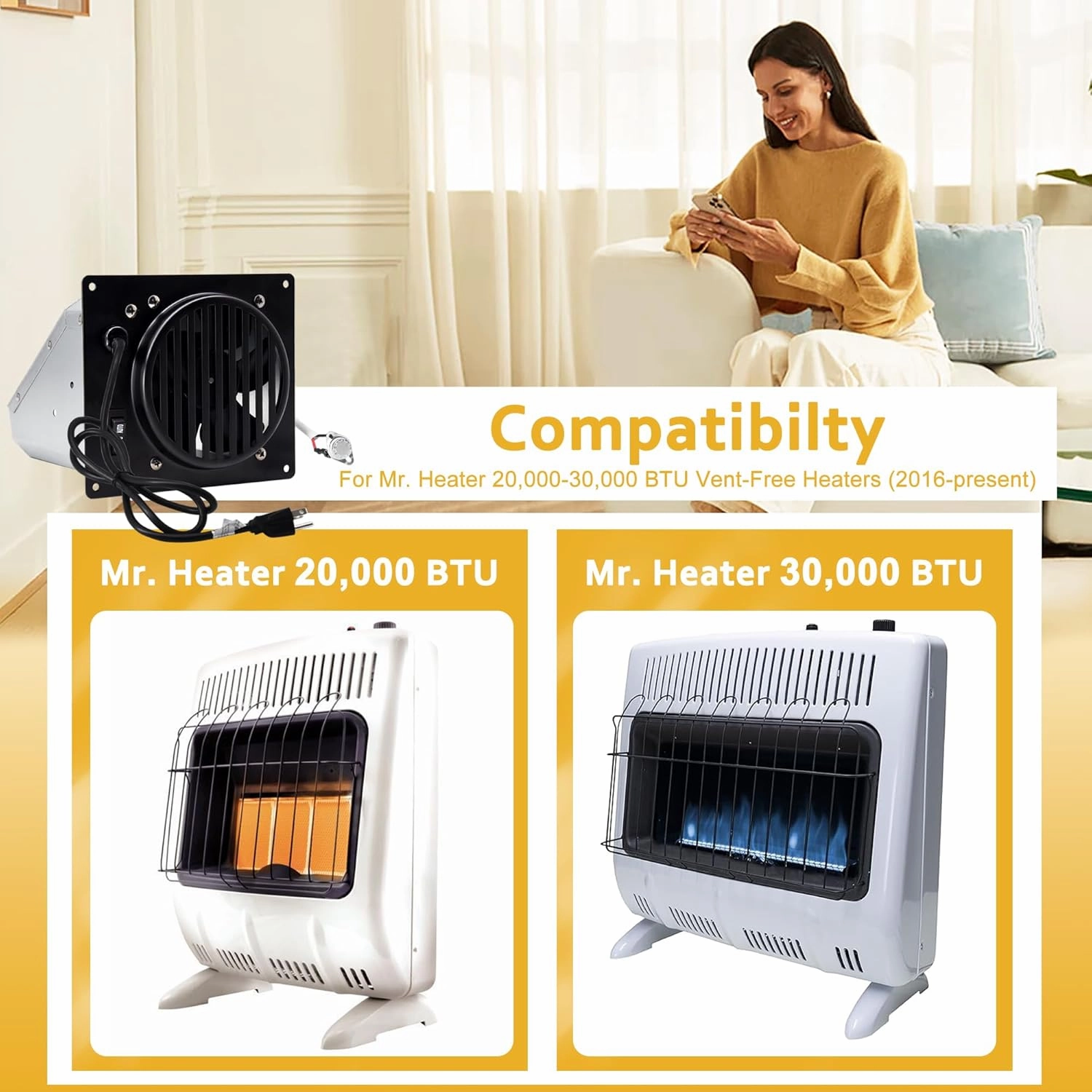F299201 Blower Fan Kit for Mr Heater 20,000-30,000 BTU Vent-Free Heaters (2016 to Present), Mr. Heater Ventless Propane Heater Natural Gas Heater Blower Accessory Kit