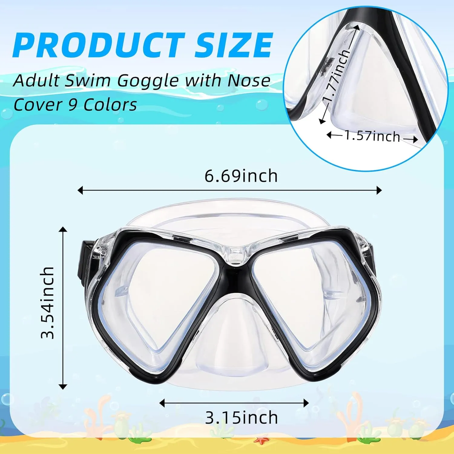 Fabbay 9 Pack Adult Swim Goggles with Nose Cover Snorkeling Diving Mask Anti Leak Swim Goggles 180° Wide View for Adult Youth