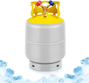 FAHKNS Recovery Tank, Reusable Cylinder Can 30 lb HVAC Tank Reclaim Tank 1/4 SAE Y Valve Double Valve Large Capacity without Float Switch for R12, R22, R134A, R410A etc Refrigerant