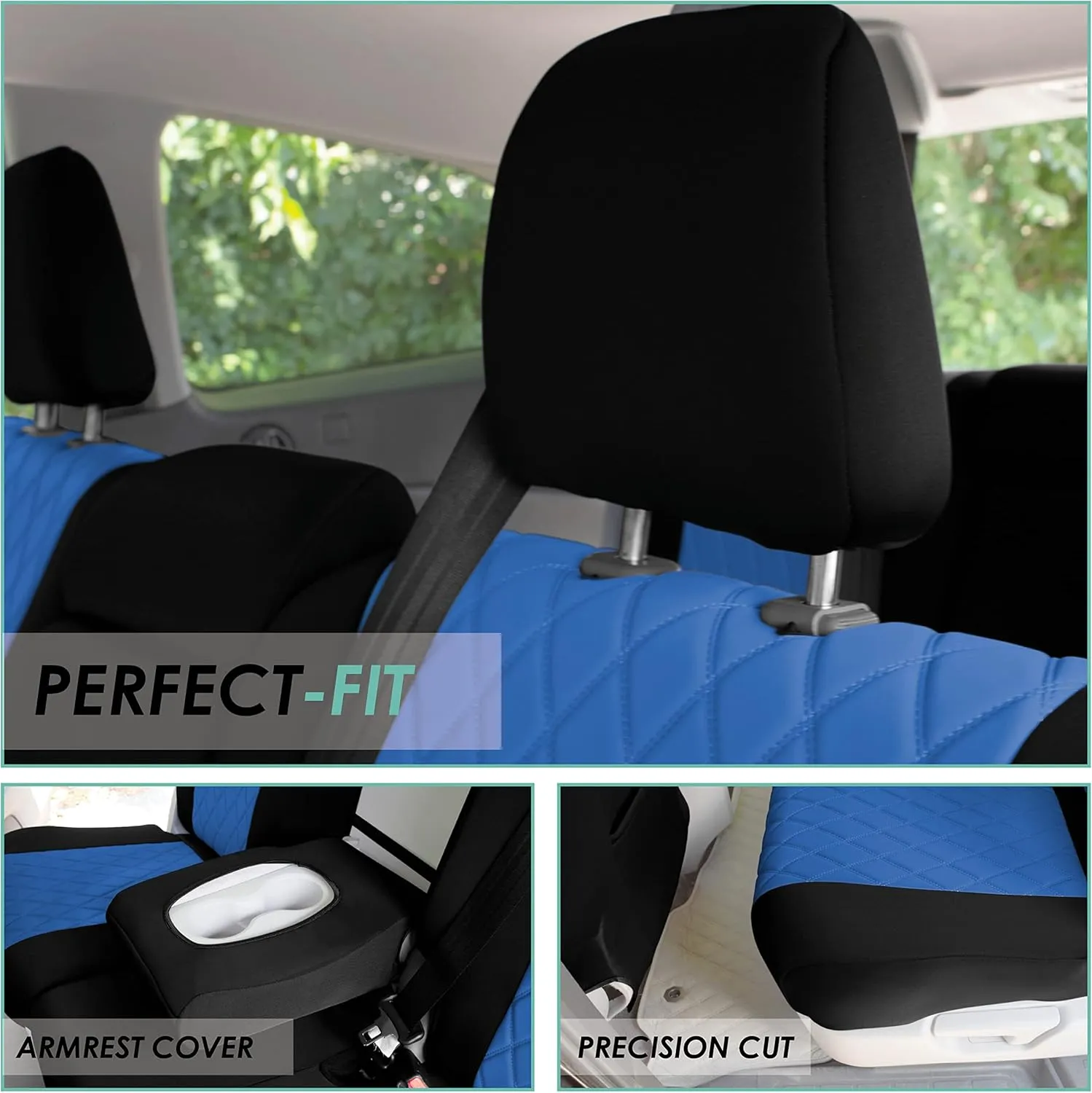FH Group Custom Fit Car Seat Covers for 2016–2022 Honda Pilot, 2nd Row Blue Ultraflex Neoprene Car Seat Covers, Waterproof Automotive Seat Cover, Honda Accessories