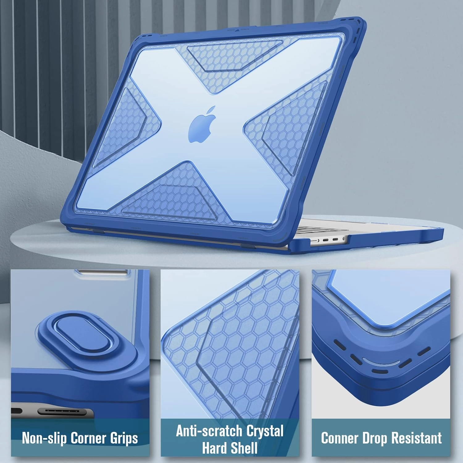 Fintie Case for MacBook Pro 16 Inch A3403 A3186 A2991 A2780 A2485 (2024 2023 2022 2021) - Heavy Duty Rugged Hard Shell Cover with TPU Bumper for MacBook Pro 16" M4/M3/M2/M1 Pro/Max Chip, Blue